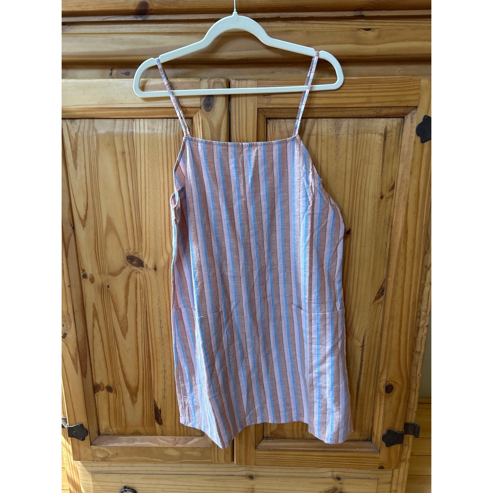 Billabong Straight Round Striped Mini Dress XL Multi Linen Blend